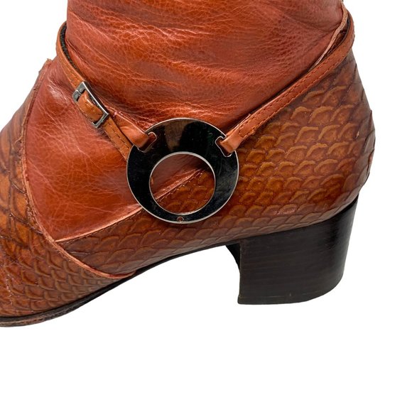 Pour L'Amour Italian Cognac‎ Leather Pointed Mid Calf Zip Boots - Picture 6 of 15